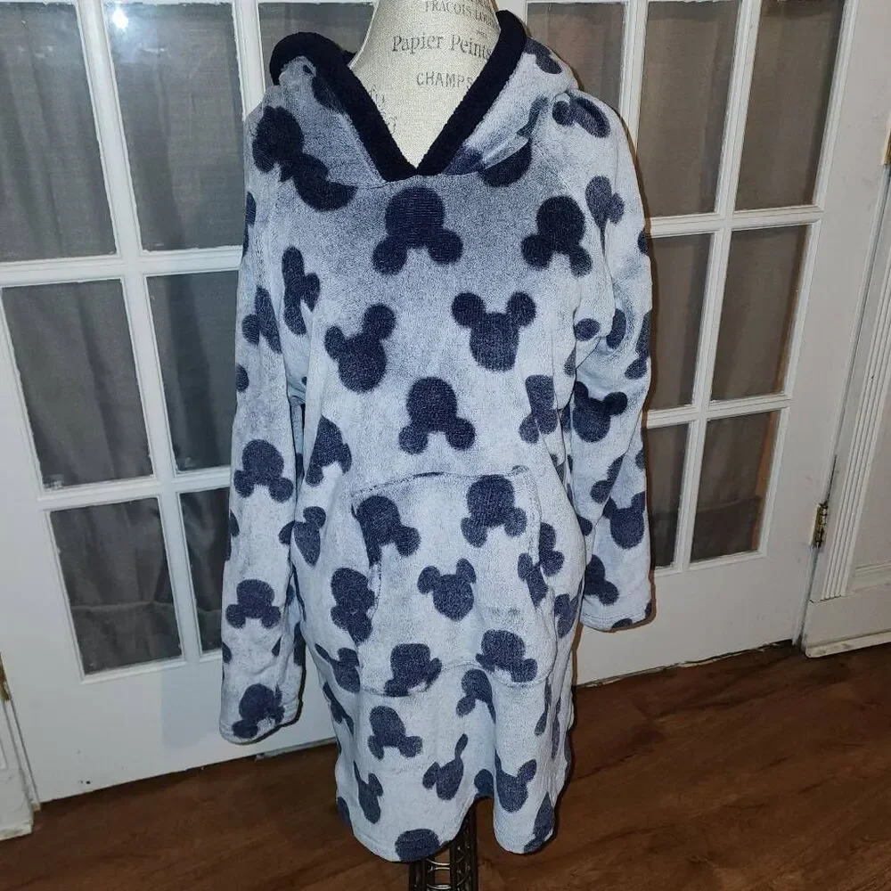 Disney Womens Gray Blue‎ Mickey Mouse Faux Fur Hoodie Dress Large